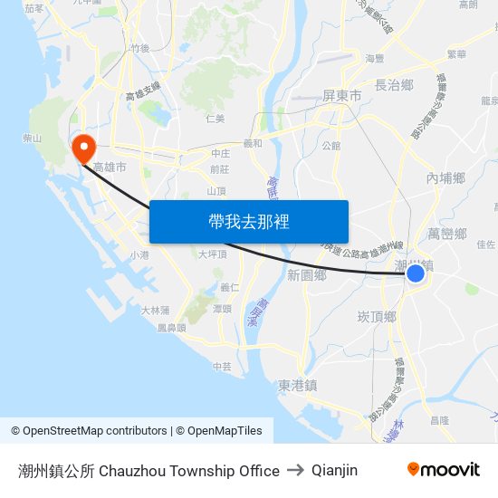 潮州鎮公所 Chauzhou Township Office to Qianjin map