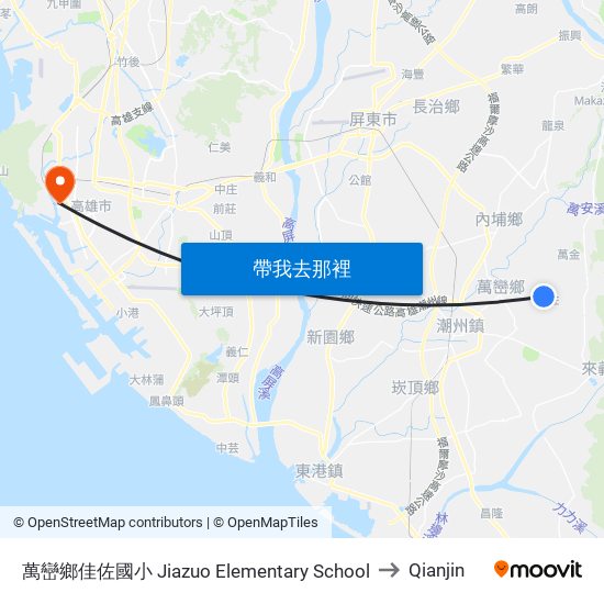 萬巒鄉佳佐國小 Jiazuo Elementary School to Qianjin map