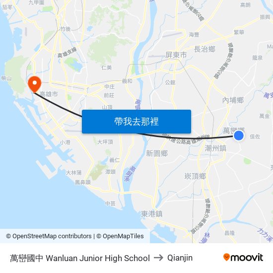 萬巒國中 Wanluan Junior High School to Qianjin map