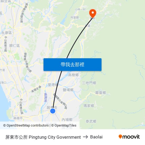 屏東市公所 Pingtung City Government to Baolai map