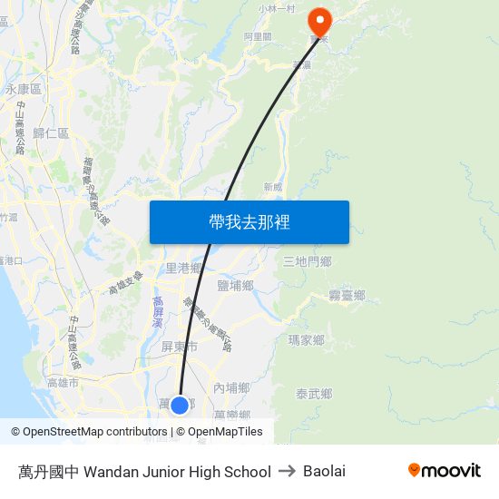 萬丹國中 Wandan Junior High School to Baolai map