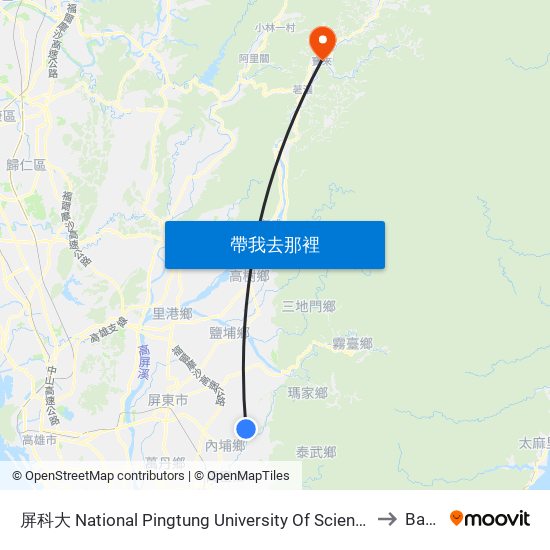 屏科大 National Pingtung University Of Science And Techno to Baolai map