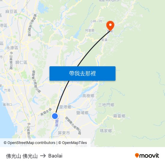 佛光山 佛光山 to Baolai map