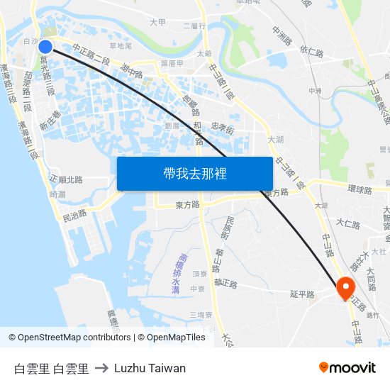 白雲里 白雲里 to Luzhu Taiwan map