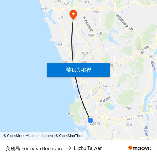 美麗島 Formosa Boulevard to Luzhu Taiwan map