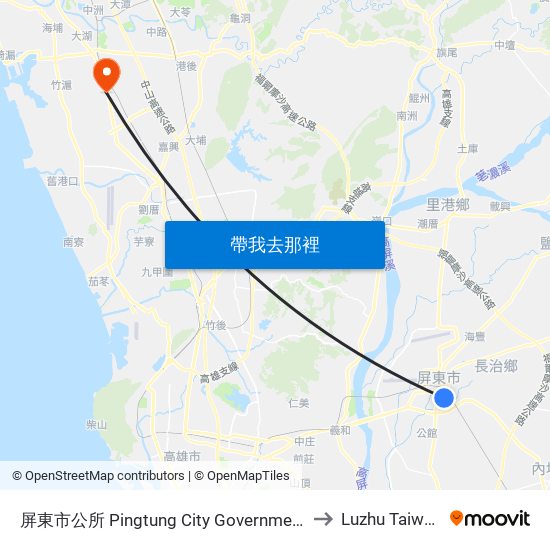 屏東市公所 Pingtung City Government to Luzhu Taiwan map
