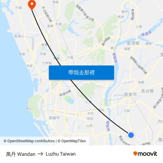 萬丹 Wandan to Luzhu Taiwan map