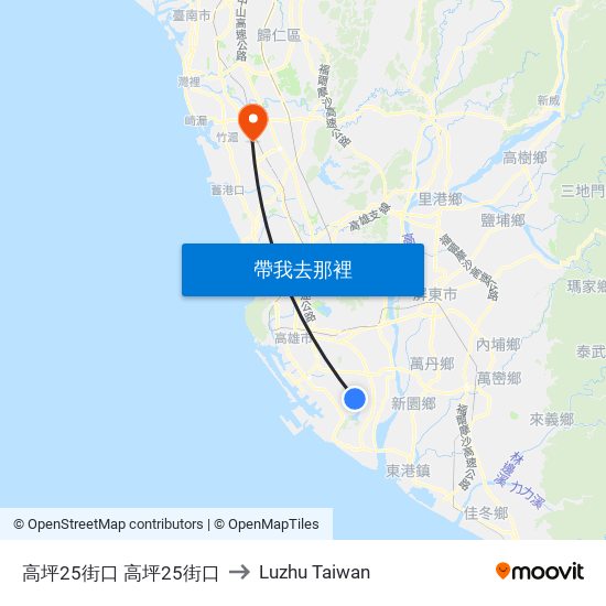 高坪25街口 高坪25街口 to Luzhu Taiwan map