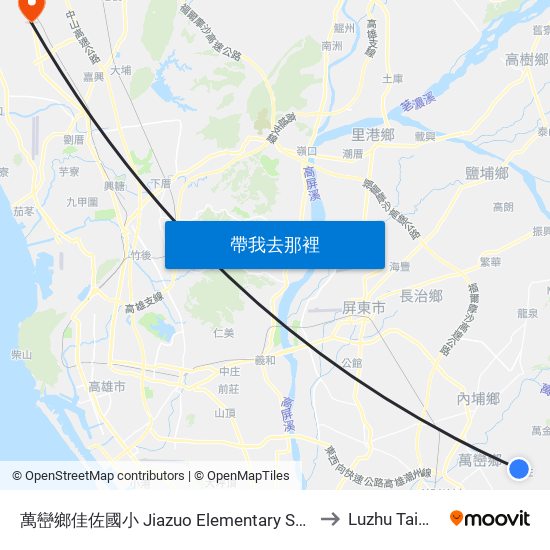 萬巒鄉佳佐國小 Jiazuo Elementary School to Luzhu Taiwan map