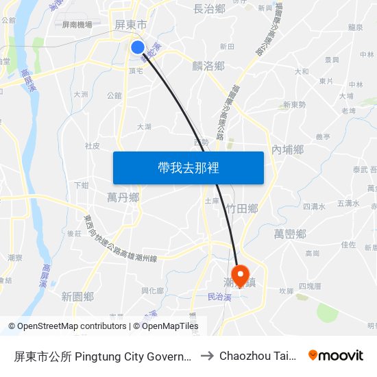 屏東市公所 Pingtung City Government to Chaozhou Taiwan map