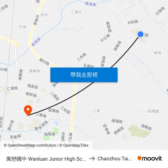 萬巒國中 Wanluan Junior High School to Chaozhou Taiwan map
