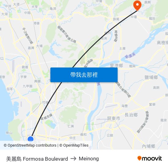 美麗島 Formosa Boulevard to Meinong map