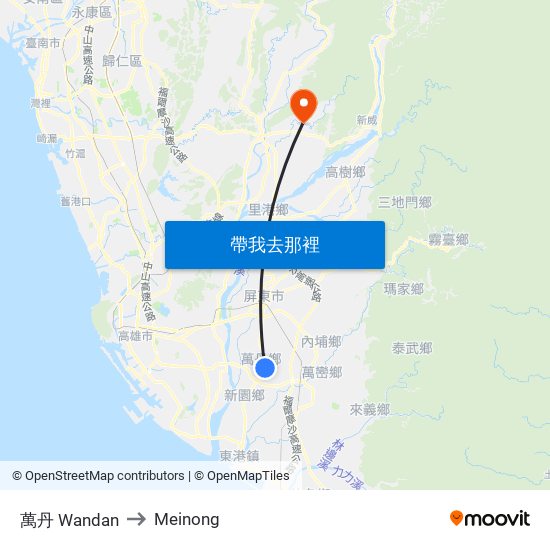 萬丹 Wandan to Meinong map