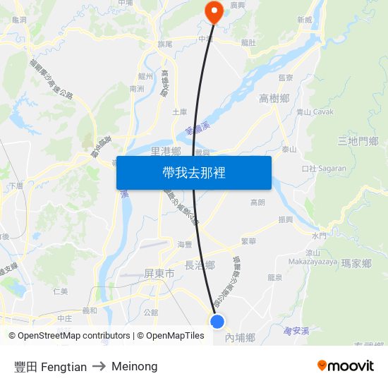 豐田 Fengtian to Meinong map