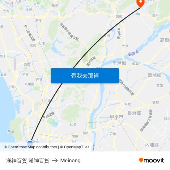 漢神百貨 漢神百貨 to Meinong map