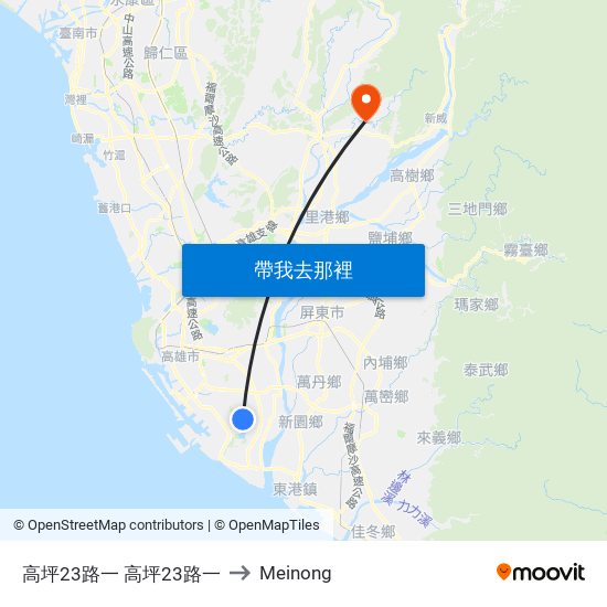 高坪23路一 高坪23路一 to Meinong map
