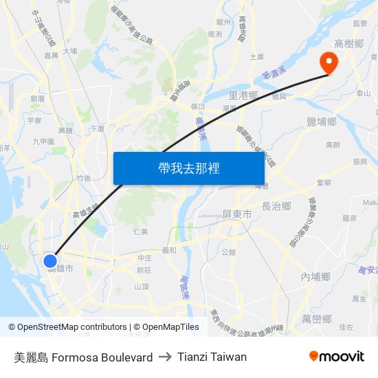 美麗島 Formosa Boulevard to Tianzi Taiwan map