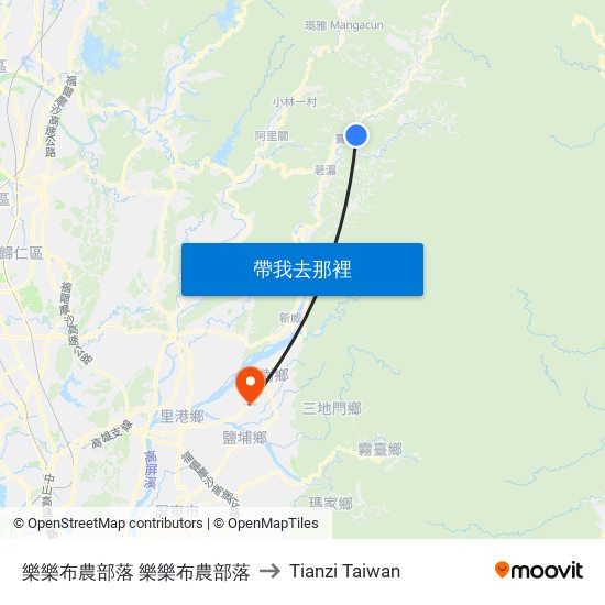 樂樂布農部落 樂樂布農部落 to Tianzi Taiwan map