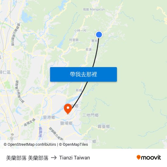 美蘭部落 美蘭部落 to Tianzi Taiwan map