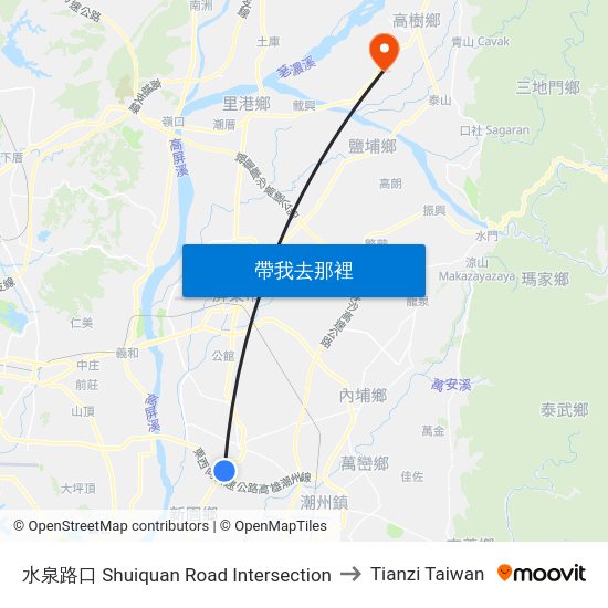 水泉路口 Shuiquan Road Intersection to Tianzi Taiwan map