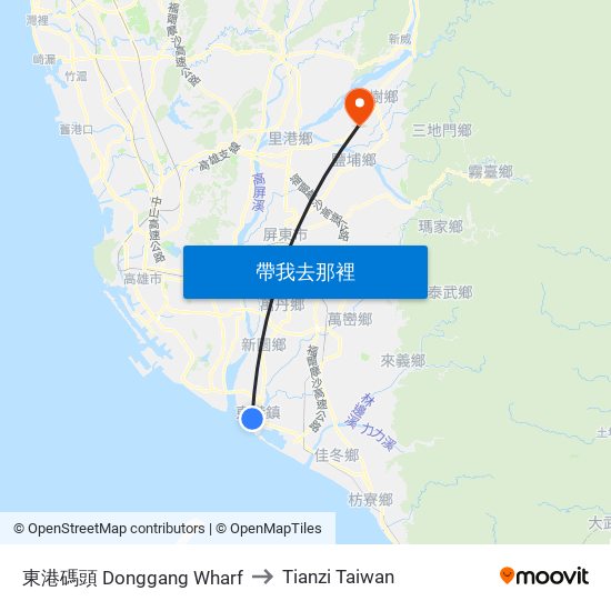 東港碼頭 Donggang Wharf to Tianzi Taiwan map