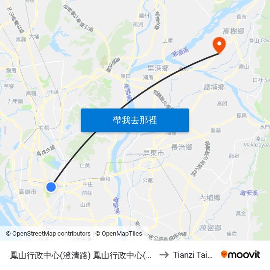 鳳山行政中心(澄清路) 鳳山行政中心(澄清路) to Tianzi Taiwan map
