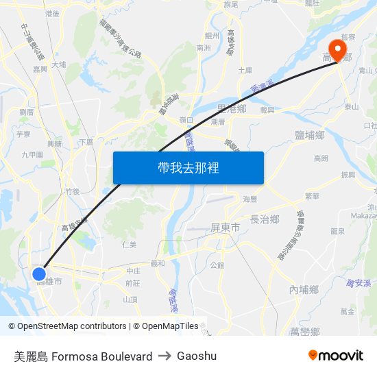 美麗島 Formosa Boulevard to Gaoshu map