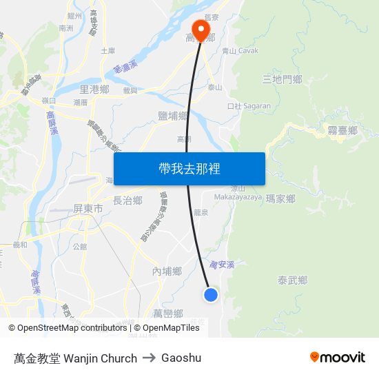 萬金教堂 Wanjin Church to Gaoshu map