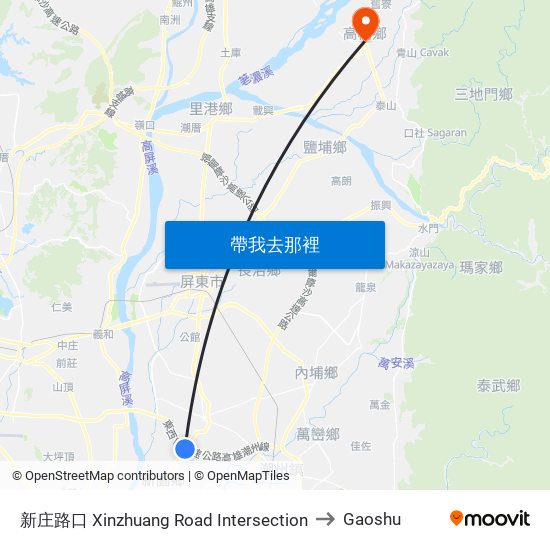 新庄路口 Xinzhuang Road Intersection to Gaoshu map