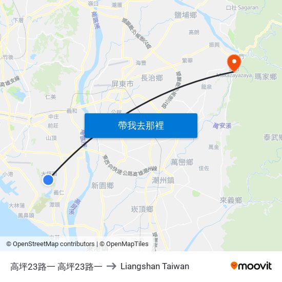 高坪23路一 高坪23路一 to Liangshan Taiwan map