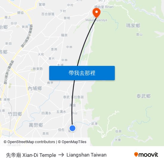 先帝廟 Xian-Di Temple to Liangshan Taiwan map