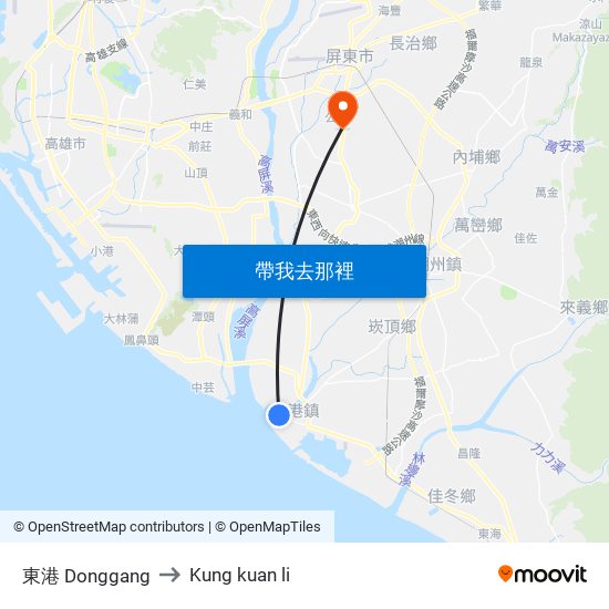 東港 Donggang to Kung kuan li map
