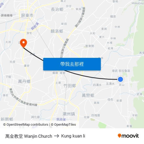 萬金教堂 Wanjin Church to Kung kuan li map
