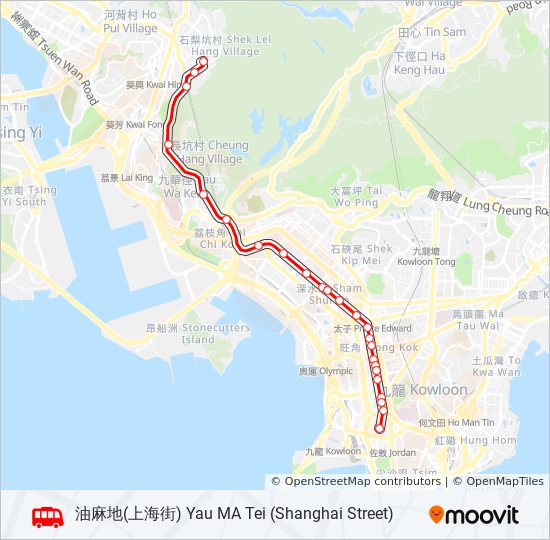 旺角(朗豪坊) - 石梨貝 bus Line Map