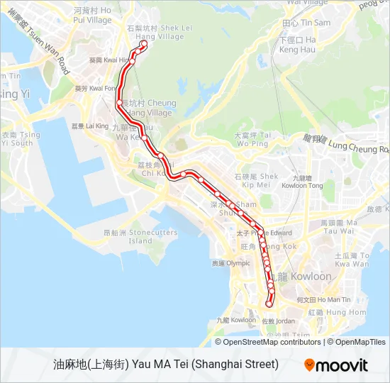 旺角(朗豪坊) - 石梨貝 Bus Line Map