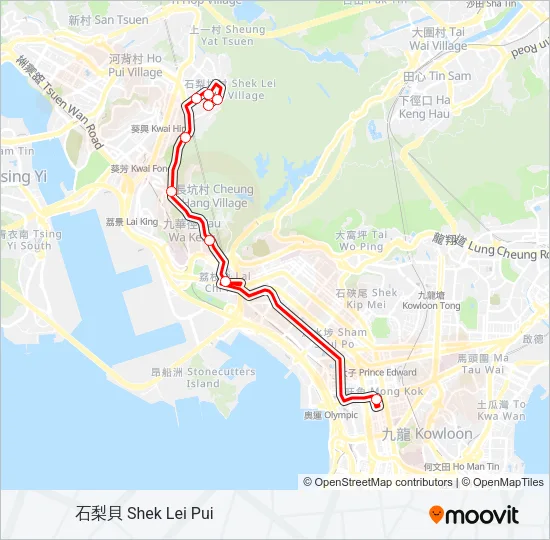 旺角(朗豪坊) - 石梨貝 Bus Line Map