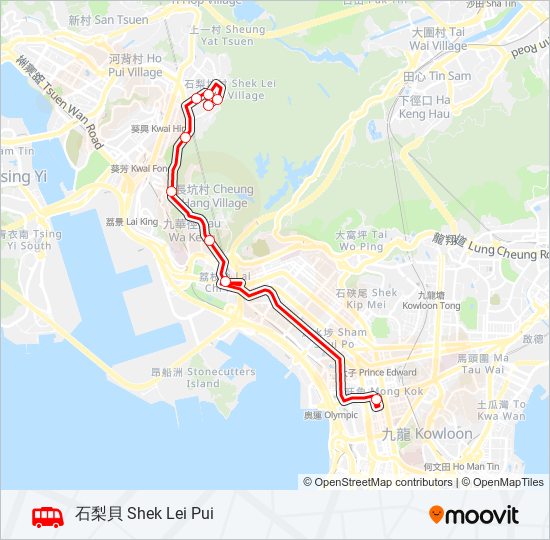 旺角(朗豪坊) - 石梨貝 bus Line Map