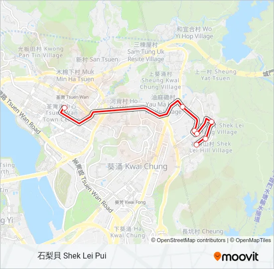 荃灣(川龍街) - 石梨貝 Bus Line Map