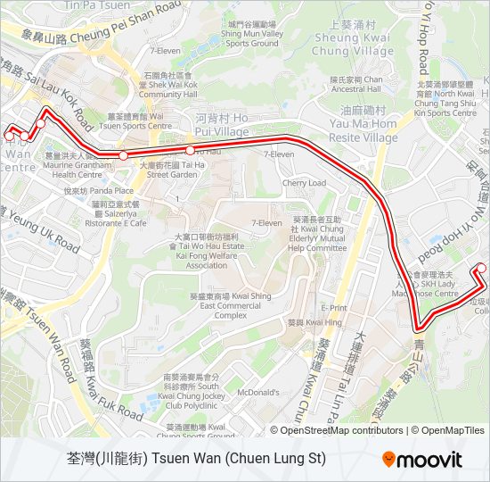 巴士荃灣(川龍街) - 石梨貝的線路圖
