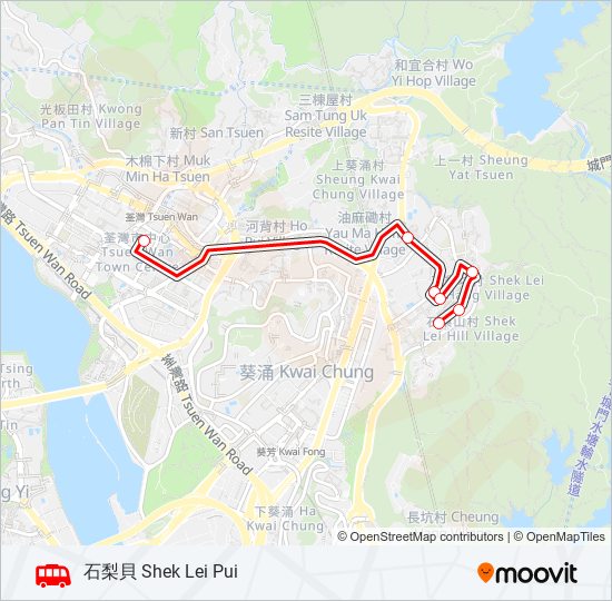 荃灣(川龍街) - 石梨貝 bus Line Map