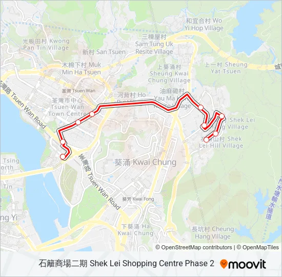 荃灣(永順街) - 石籬商場二期 Bus Line Map