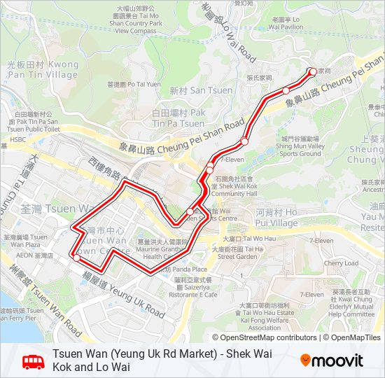 荃灣(楊屋道街市) - 石圍角/老圍 bus Line Map