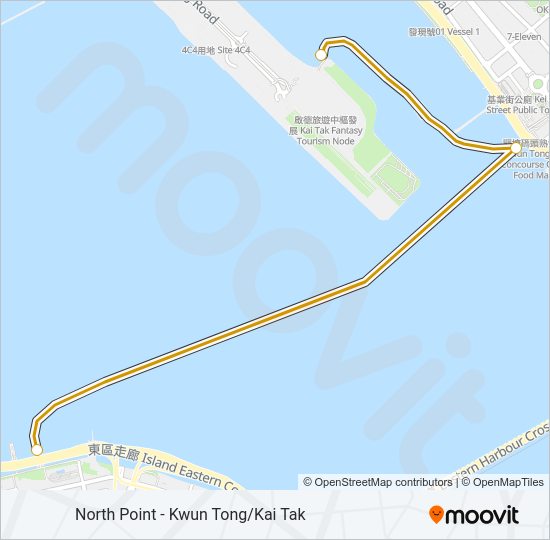 渡輪北角 - 觀塘/啟德的線路圖
