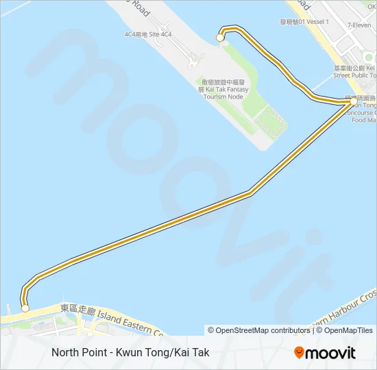 北角 - 觀塘/啟德 Ferry Line Map