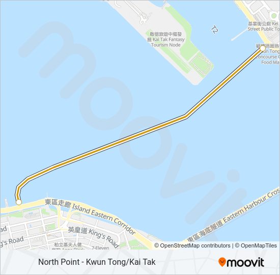 渡輪北角 - 觀塘/啟德的線路圖