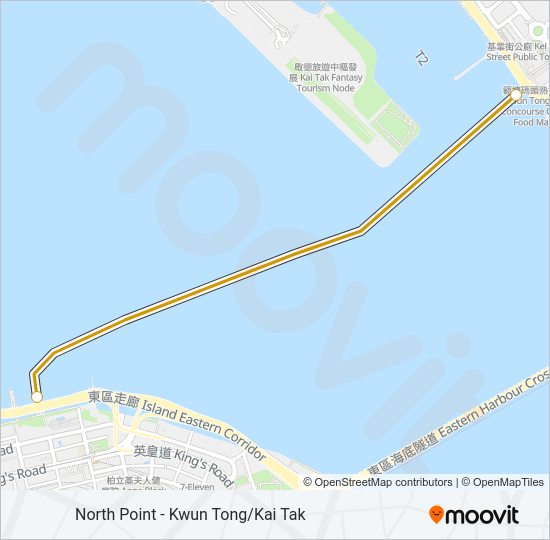 渡輪北角 - 觀塘/啟德的線路圖