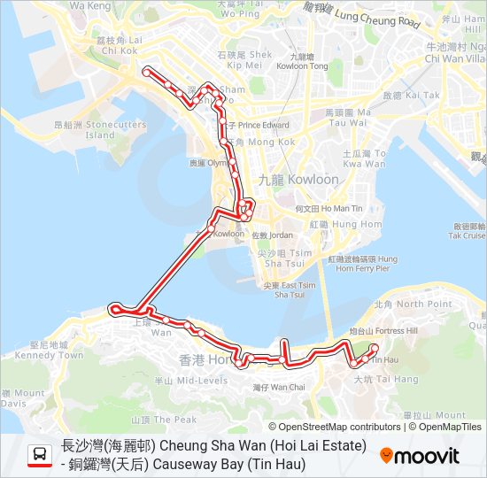 巴士914X的線路圖
