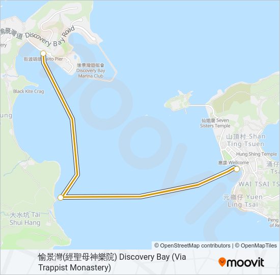 渡輪坪洲/聖母神樂院 - 愉景灣的線路圖