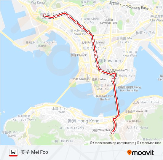 巴士102R的線路圖