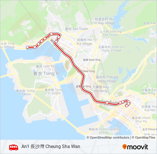 荃灣西 - 荔枝角 bus Line Map